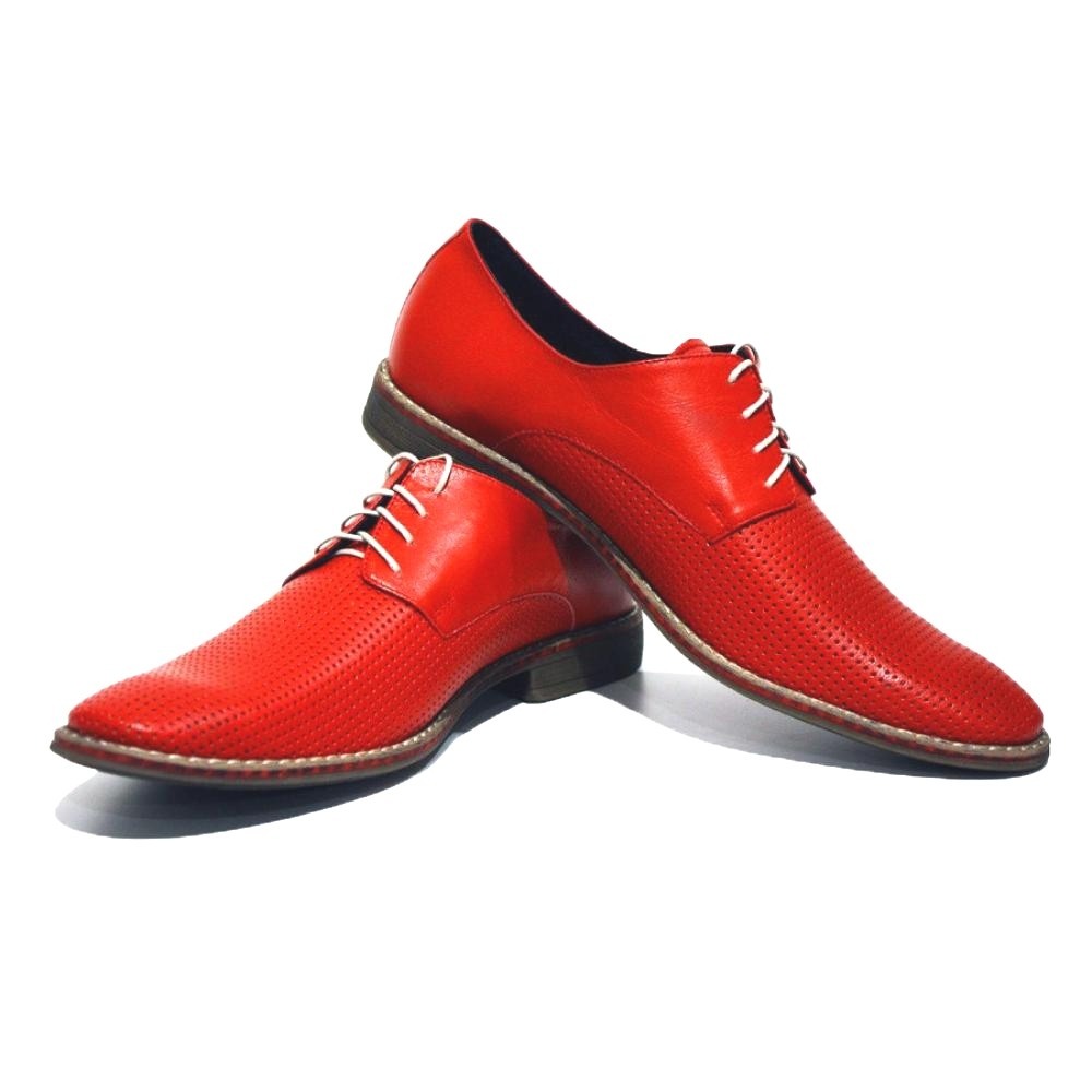 Pre-owned Peppeshoes Modello Pesaro - Handmade Italian Red Oxfords Dress Shoes - Cowhide Smooth Leath