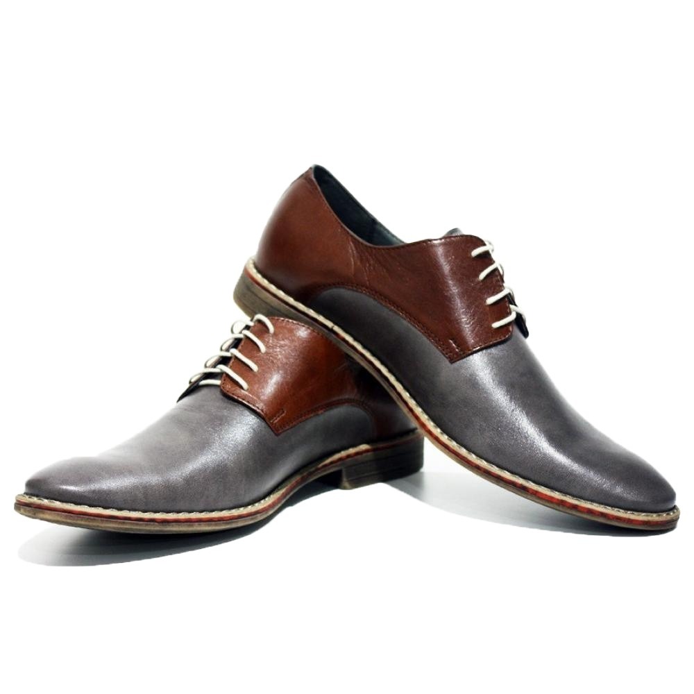 Handmade Italian Mens Color Gray Oxfords Dress Shoes Cowhide Smooth Leather Modello Masorro Lace-Up