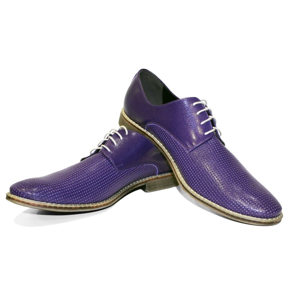 Pre-owned Peppeshoes Modello Brindisi - Handmade Italian Purple Oxfords Dress Shoes - Cowhide Emboss