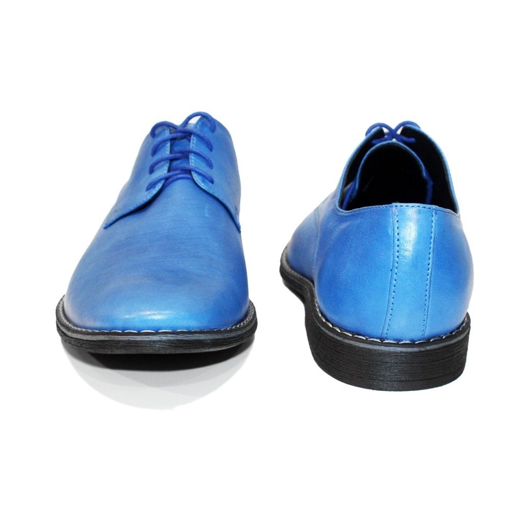 Modello Lunto Blauw Lace Up Oxfords Geklede Schoenen Koeienhuid