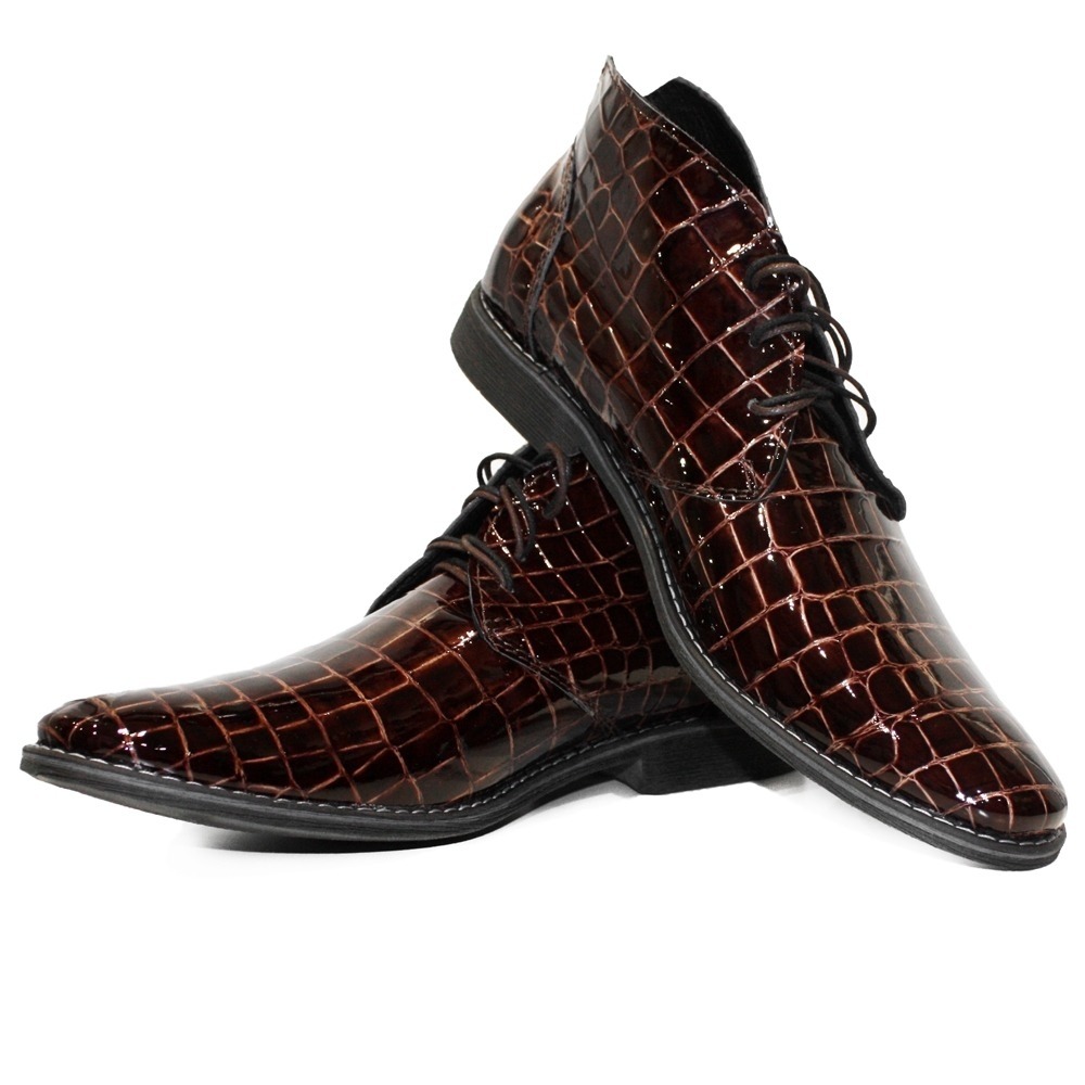 Modello Bukko - Burgundy Lace-Up Ankle Chukka Boots - Cowhide Embossed ...