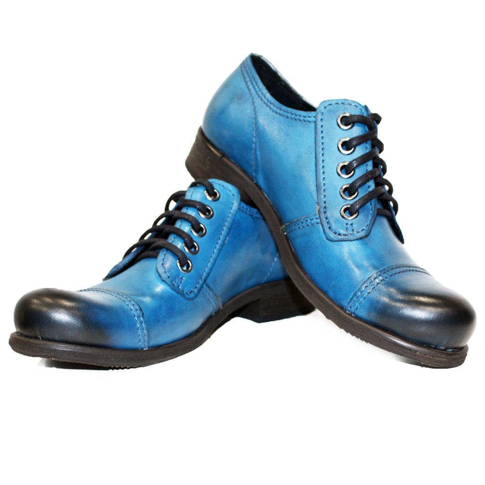 Lace-Up Handmade Italian Mens Color Blue Ankle Boots Cowhide Hand Painted Leather Modello Blabla